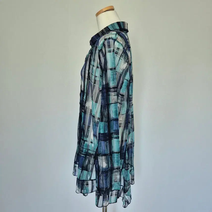 [BUNJANG] Long Sleeve Square Pattern Mesh Blouse / 긴팔 사각 패턴 망사 블라우스
