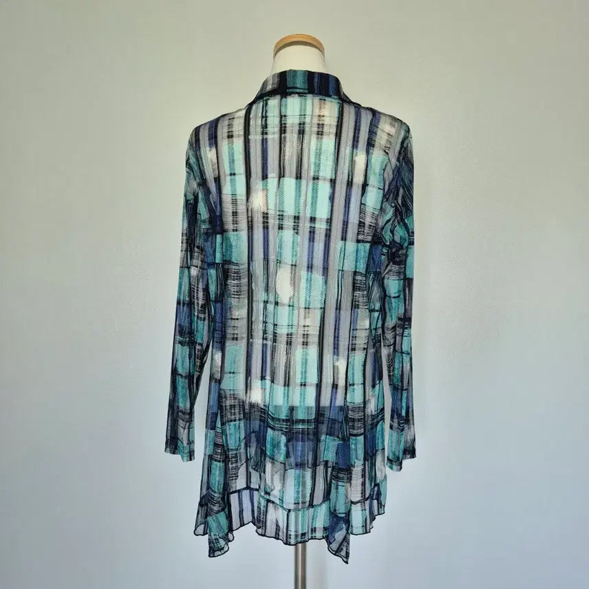 [BUNJANG] Long Sleeve Square Pattern Mesh Blouse / 긴팔 사각 패턴 망사 블라우스