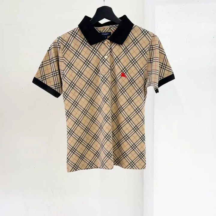 [BUNJANG] Burberry Brown Nova Check Polo Half Shirt / 버버리 브라운 노바 체크 폴로 하프 셔츠