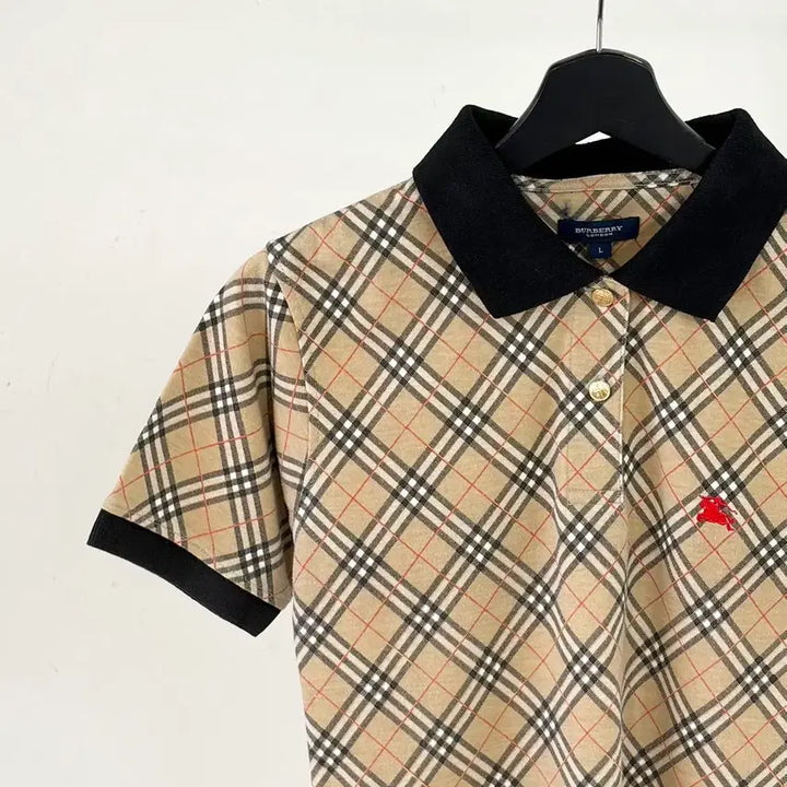 [BUNJANG] Burberry Brown Nova Check Polo Half Shirt / 버버리 브라운 노바 체크 폴로 하프 셔츠
