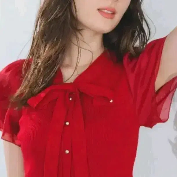 [BUNJANG] Misch Masch Strap Ribbon Knit Blouse Top / (일본브랜드새제품)MISCH MAHCH 스트랩리본 니트 블라우스티 F