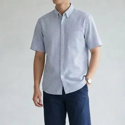 [BUNJANG] Uniqlo Seersucker Short Sleeve Shirt / [100]유니클로 시어서커 반팔셔츠