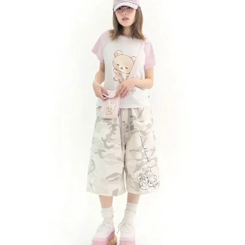 [BUNJANG] Hug Your Skin Camo Rilakkuma Bermuda Shorts Grey / [새상품] 허그유어스킨 카모 코리락쿠마 버뮤다 팬츠 그레이