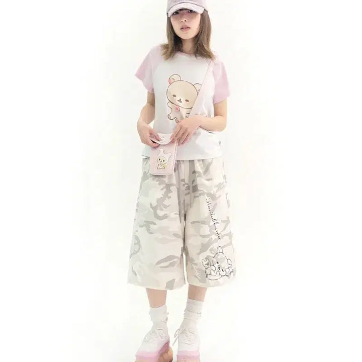 [BUNJANG] Hug Your Skin Camo Rilakkuma Bermuda Shorts Grey / [새상품] 허그유어스킨 카모 코리락쿠마 버뮤다 팬츠 그레이