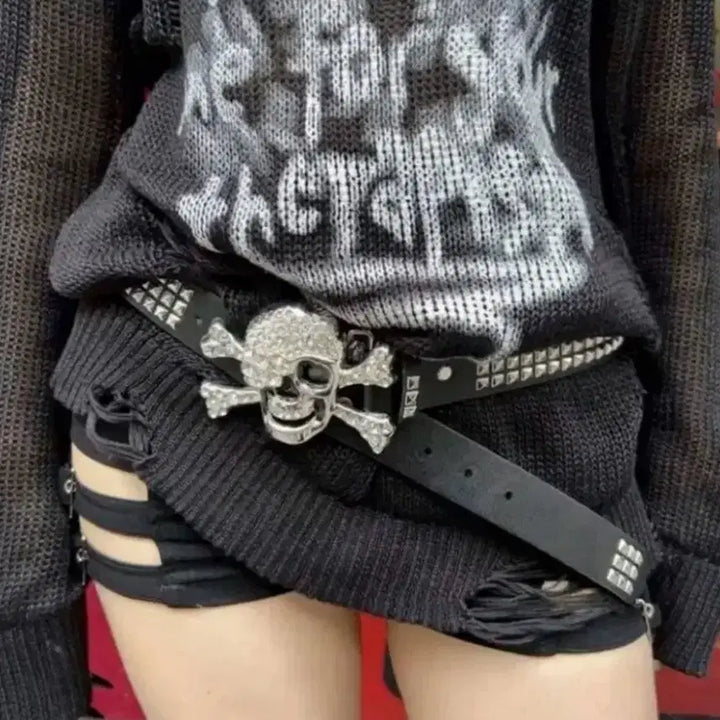 [BUNJANG] Punk Goth Y2K Skull Studded Belt / 펑크 갸루 y2k 해골 스터드 벨트