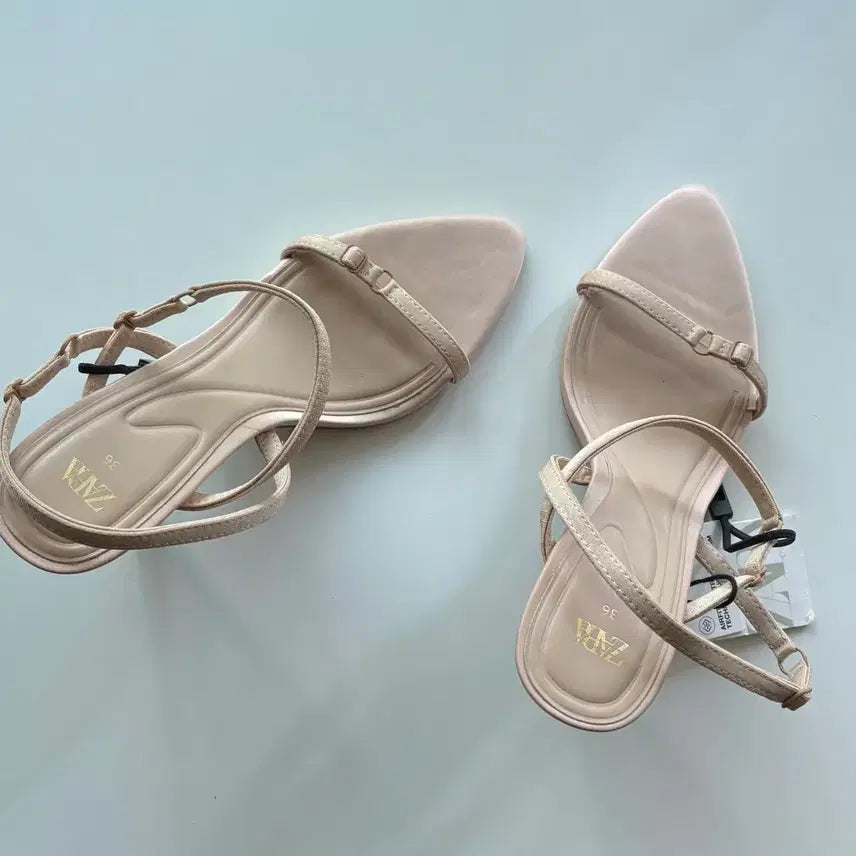 [BUNJANG] Zara Strappy Stiletto Heels Beige-Pink / 자라 스트랩 샌들힐 235 9.5cm 베이지핑크 새상품 택O / 하객룩