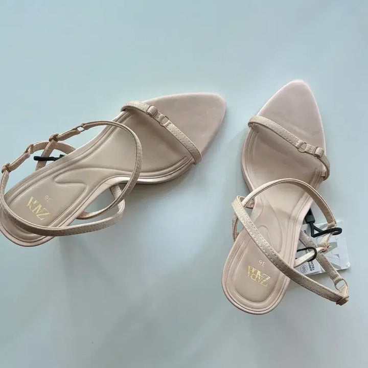 [BUNJANG] Zara Strappy Stiletto Heels Beige-Pink / 자라 스트랩 샌들힐 235 9.5cm 베이지핑크 새상품 택O / 하객룩