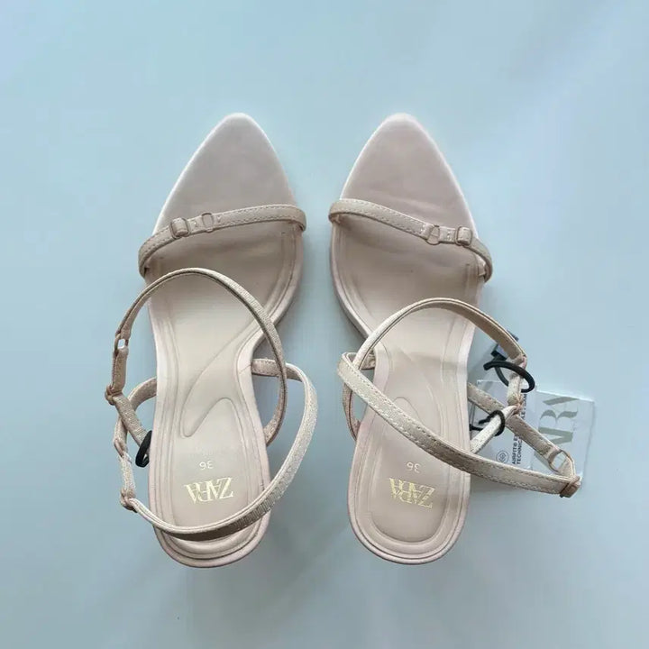 [BUNJANG] Zara Strappy Stiletto Heels Beige-Pink / 자라 스트랩 샌들힐 235 9.5cm 베이지핑크 새상품 택O / 하객룩