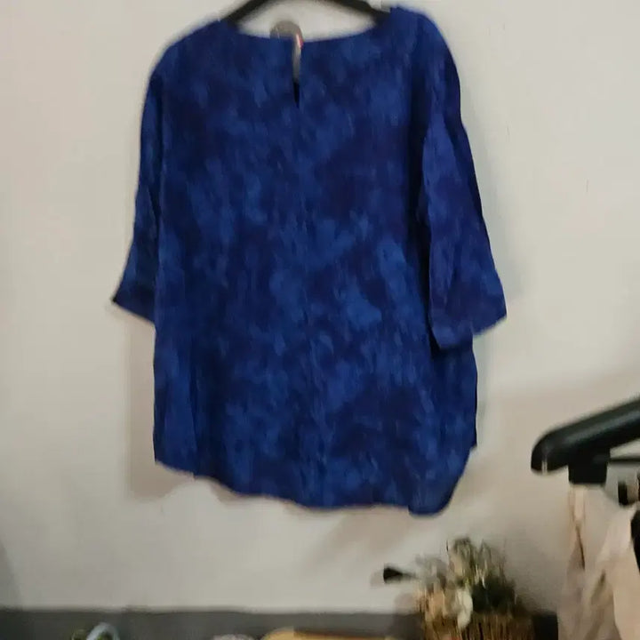 [BUNJANG] Blue Flower Pattern Blouse 7-Sleeve / 블루 플라워 패턴 블라우스 7부