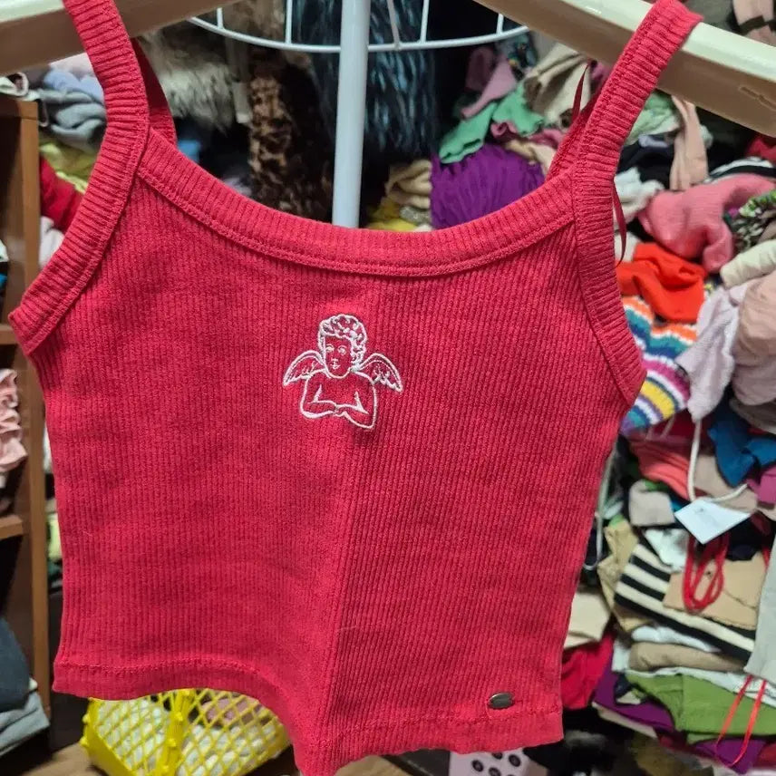 [BUNJANG] Poul &amp; Bea Red Ribbed Angel Cami Crop Top / 폴앤비아 레드 골지 천사 나시 크롭탑