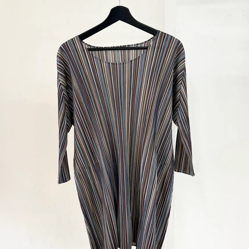 [BUNJANG] Pleats Please Multicolor Stripe Mini Dress Size 4 / 플리츠 플리즈 멀티컬러 스트라이프 미니 원피스