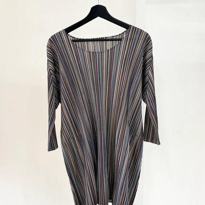 [BUNJANG] Pleats Please Multicolor Stripe Mini Dress Size 4 / 플리츠 플리즈 멀티컬러 스트라이프 미니 원피스