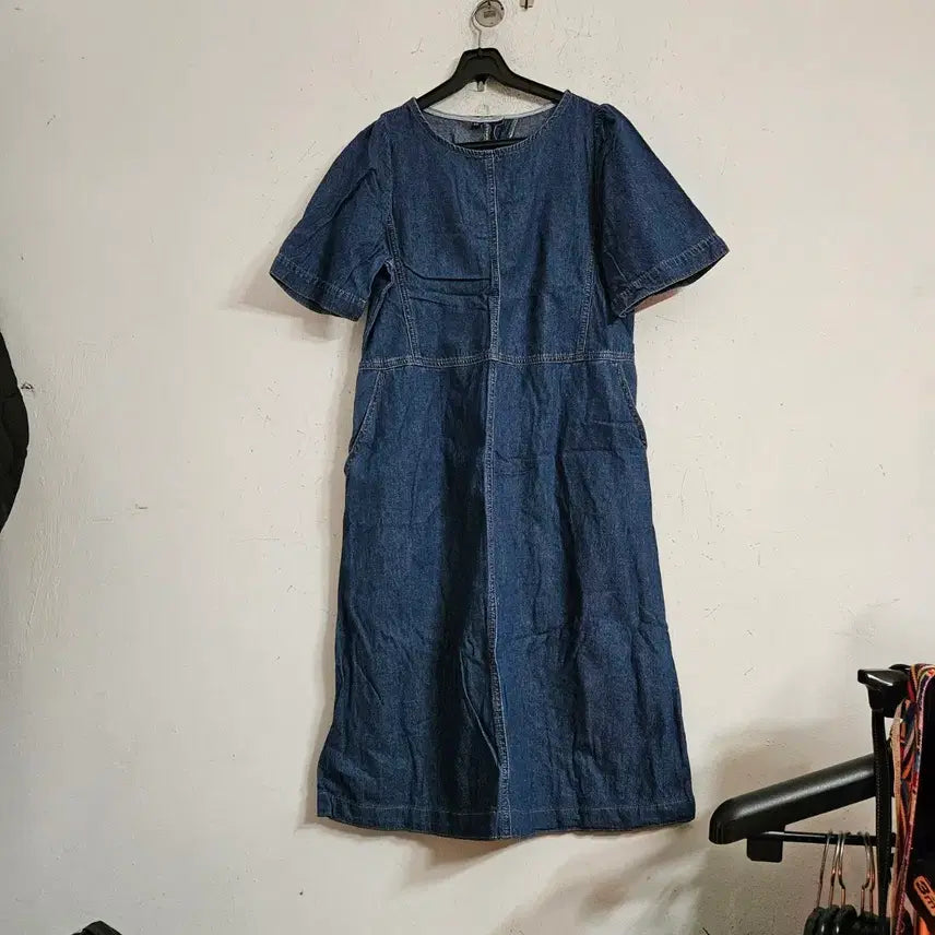 [BUNJANG] Blue Denim Short Sleeve Long Dress / 청 데님 반팔 롱 원피스