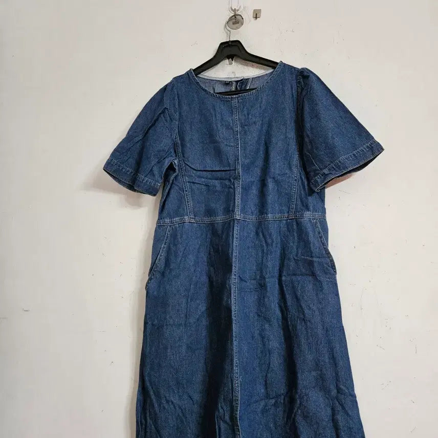[BUNJANG] Blue Denim Short Sleeve Long Dress / 청 데님 반팔 롱 원피스