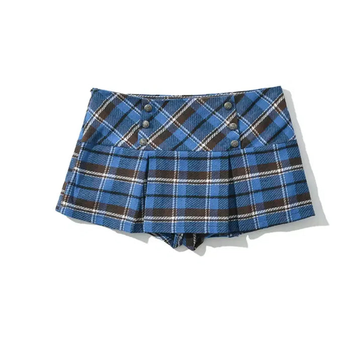 [BUNJANG] Blue Check Pleated Mini Skirt Pants / [새제품]블루 체크 플리츠 미니스커트 팬츠
