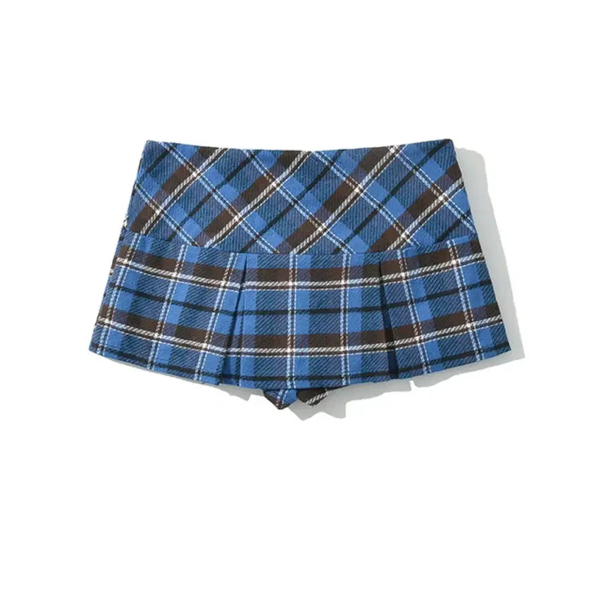 [BUNJANG] Blue Check Pleated Mini Skirt Pants / [새제품]블루 체크 플리츠 미니스커트 팬츠