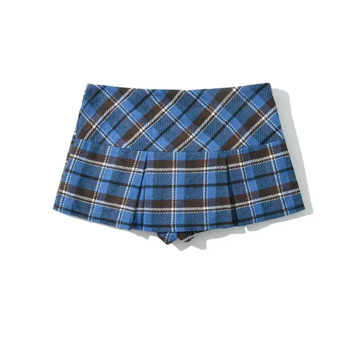 [BUNJANG] Blue Check Pleated Mini Skirt Pants / [새제품]블루 체크 플리츠 미니스커트 팬츠