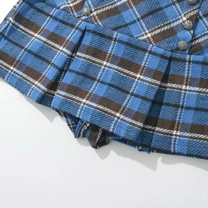 [BUNJANG] Blue Check Pleated Mini Skirt Pants / [새제품]블루 체크 플리츠 미니스커트 팬츠