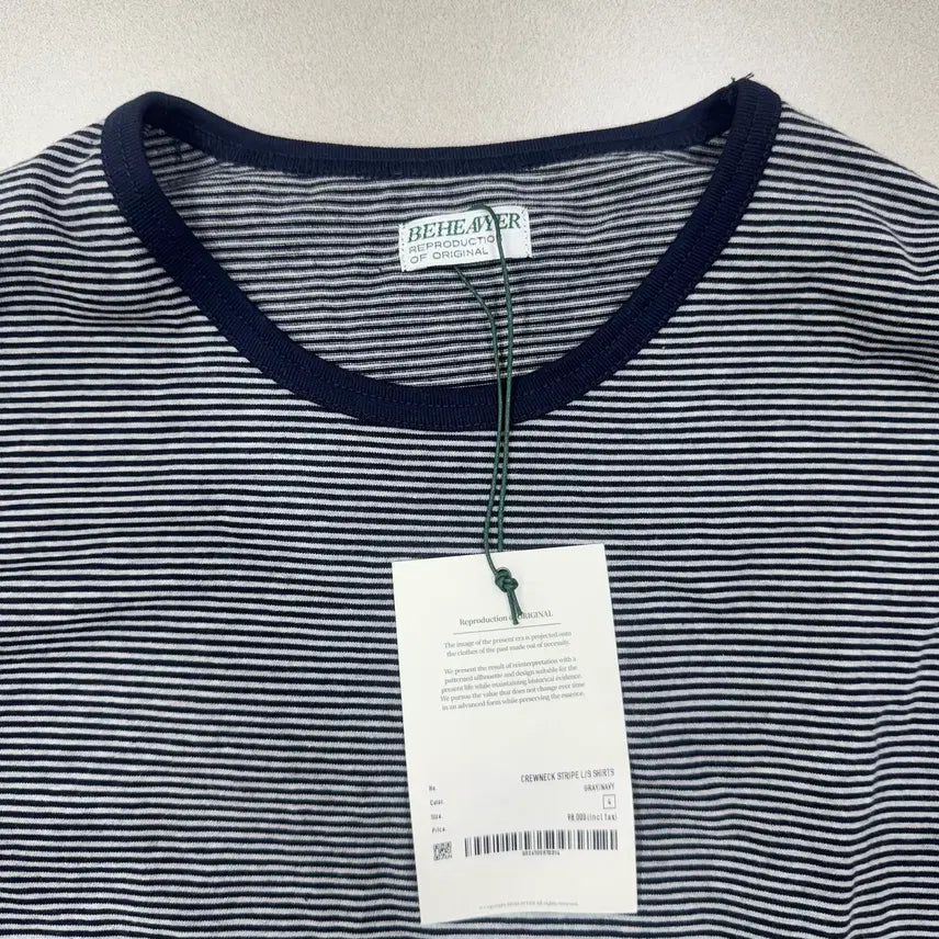 [BUNJANG] BEHEAVYER Stripe Crewneck Long Sleeve Shirt (Gray/Navy) / BEHEAVYER CREWNECK STRIPE L.S SHIRTS