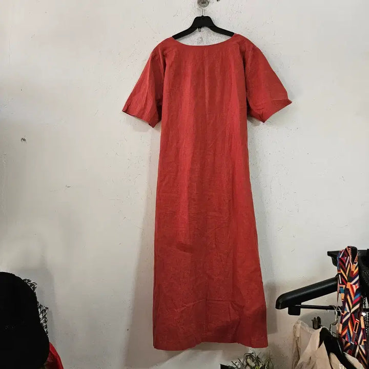 [BUNJANG] Linen Waist Tie Dress - Red / 허리끈 린넨 원피스 레드