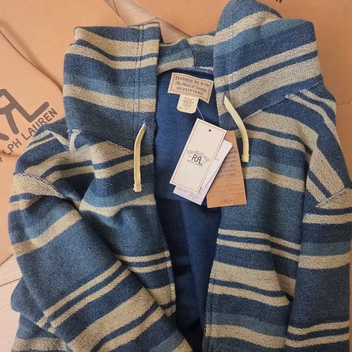 [BUNJANG] RRL Indigo Stripe Terry Hoodie (Large) / (새제품) 인디고 스트라이프 리버스테리 후디 RRL 라지 더블알엘