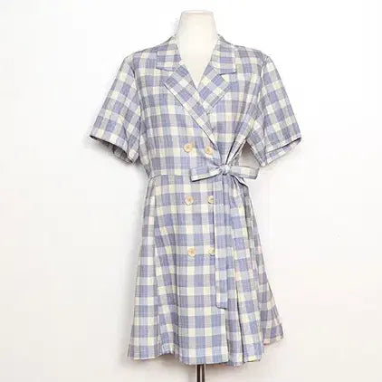 [BUNJANG] Check Double Button Dress / F . 체크 더블단추 원피스