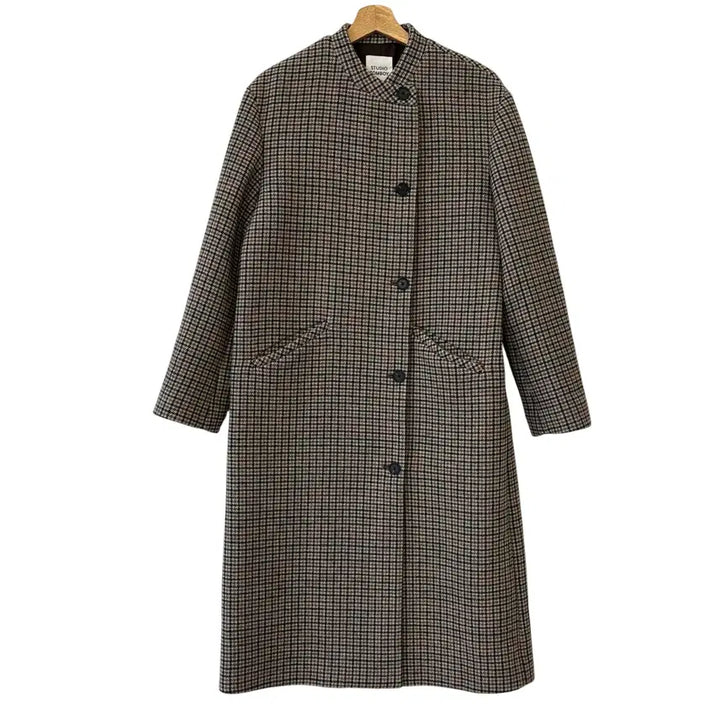 [BUNJANG] Studio Tomboy Houndstooth Wool Non-Collar Coat - Medium / 스튜이오톰보이 하운드투스 울 논카라 코트 M 정품
