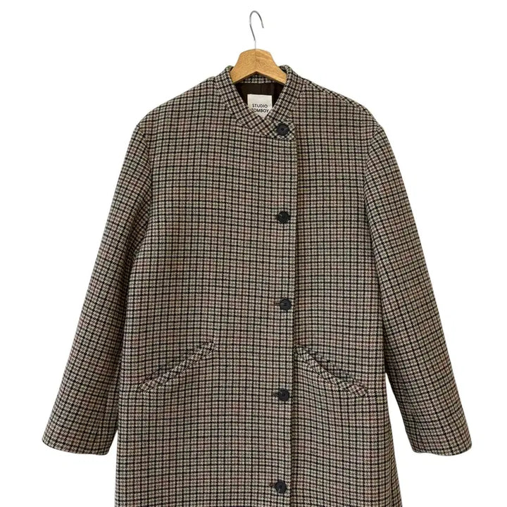 [BUNJANG] Studio Tomboy Houndstooth Wool Non-Collar Coat - Medium / 스튜이오톰보이 하운드투스 울 논카라 코트 M 정품