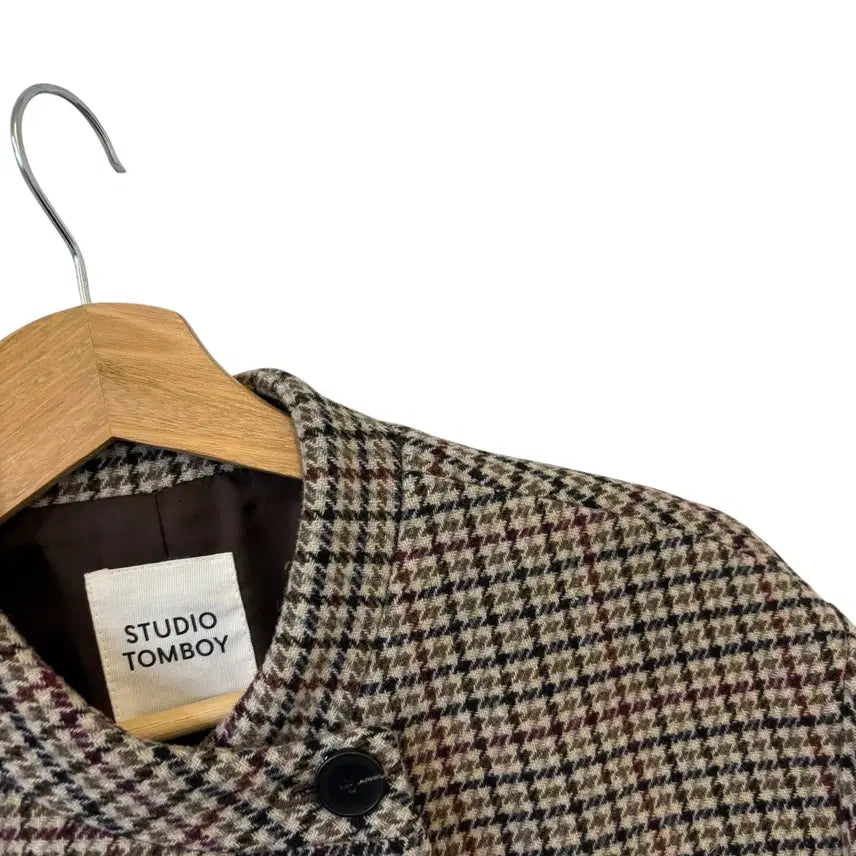 [BUNJANG] Studio Tomboy Houndstooth Wool Non-Collar Coat - Medium / 스튜이오톰보이 하운드투스 울 논카라 코트 M 정품