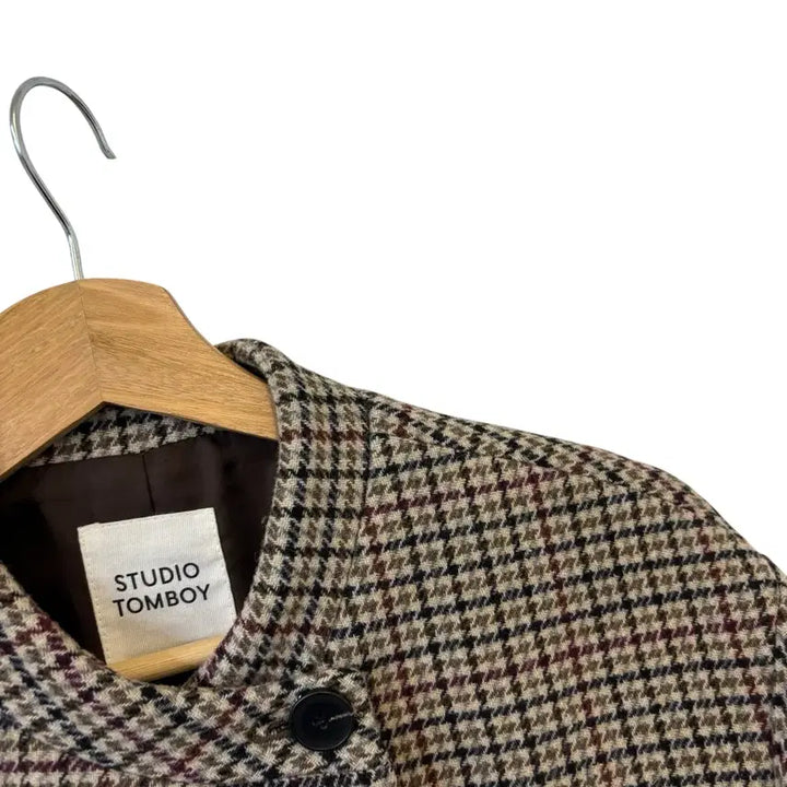 [BUNJANG] Studio Tomboy Houndstooth Wool Non-Collar Coat - Medium / 스튜이오톰보이 하운드투스 울 논카라 코트 M 정품