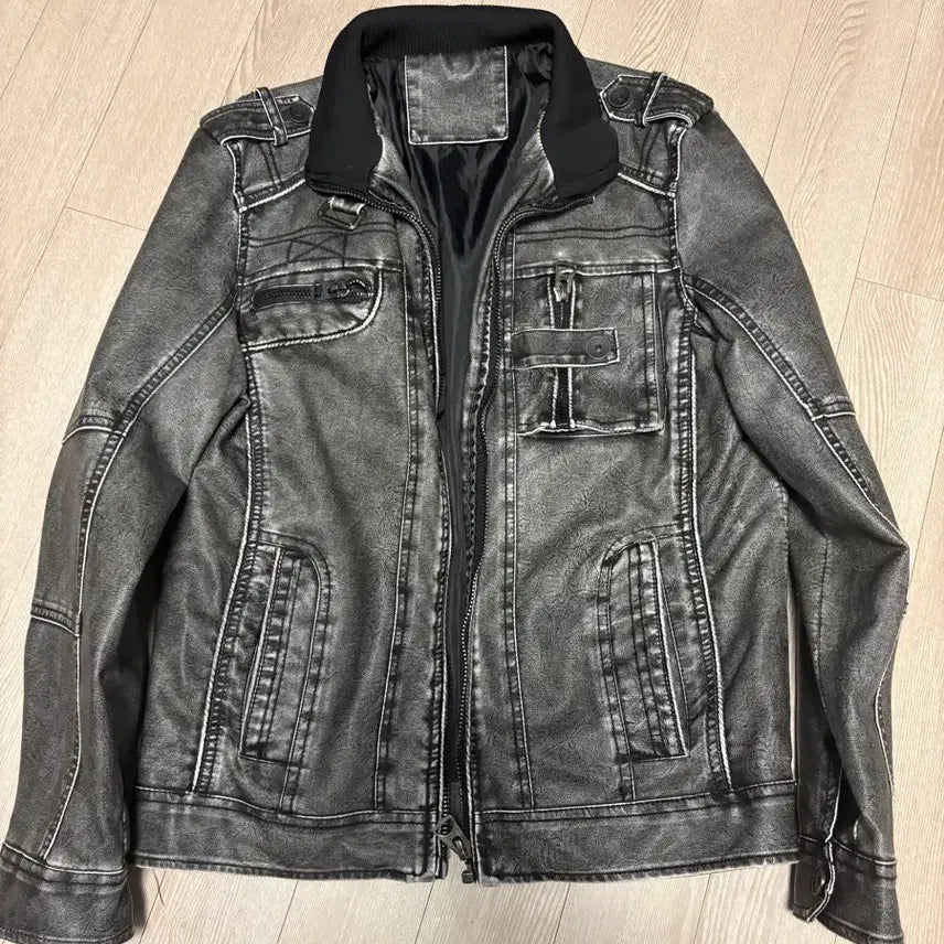 [BUNJANG] Vintage Black Indigo Faux Leather Jacket XL / 빈티지 흑청 인조 가죽 자켓 xl