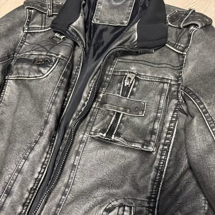 [BUNJANG] Vintage Black Indigo Faux Leather Jacket XL / 빈티지 흑청 인조 가죽 자켓 xl