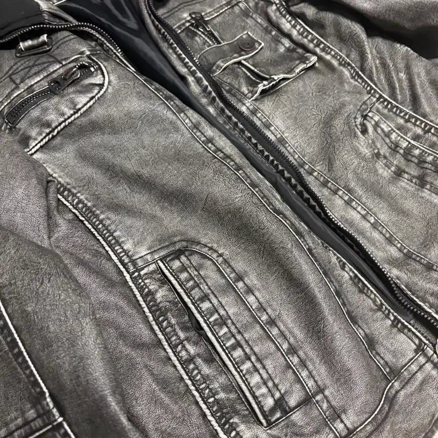 [BUNJANG] Vintage Black Indigo Faux Leather Jacket XL / 빈티지 흑청 인조 가죽 자켓 xl