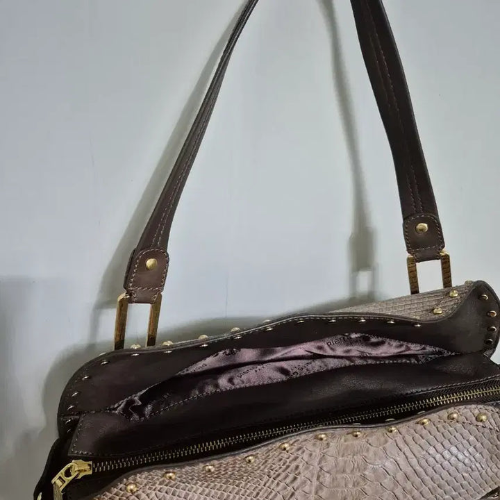 [BUNJANG] Brown Snakeskin Leather Tote Bag / 뱀피 무늬 가죽 토트백 브라운