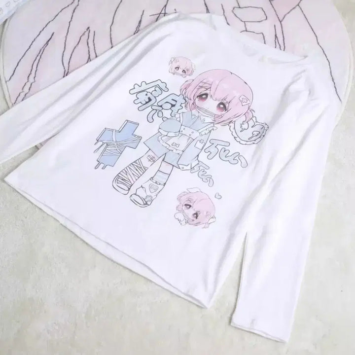[BUNJANG] Subculture Character Print Long Sleeve T-Shirt (2 Colors) / 서브컬처 캐릭터 프린트 긴팔티셔츠(2컬러)
