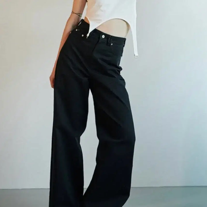 [BUNJANG] ODESS Lace Belt Semi Wide Pants Black / 오데스 LACE BELT SEMI WIDE PANTS 블랙