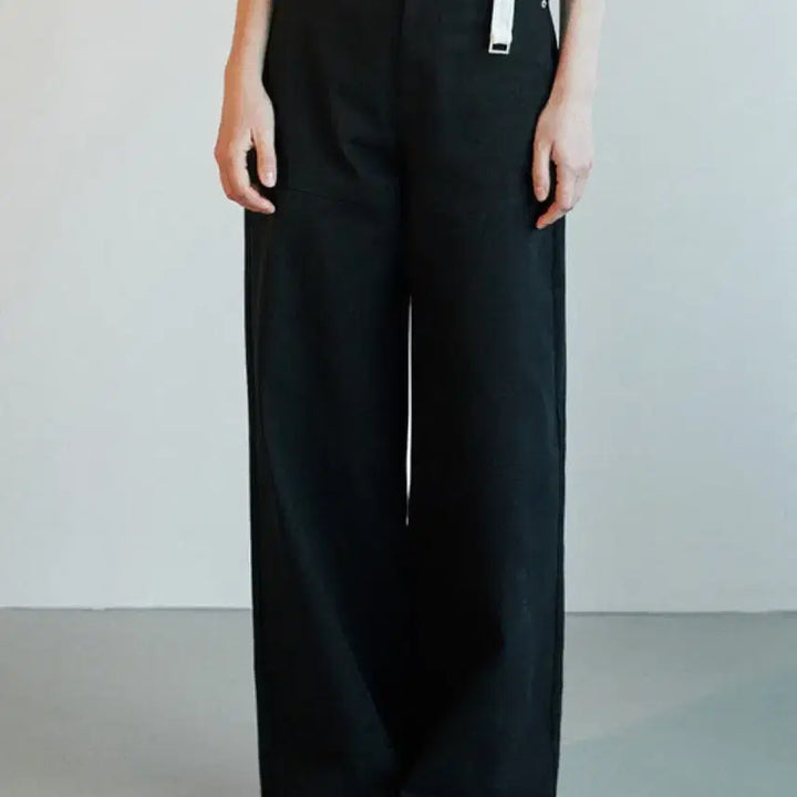 [BUNJANG] ODESS Lace Belt Semi Wide Pants Black / 오데스 LACE BELT SEMI WIDE PANTS 블랙