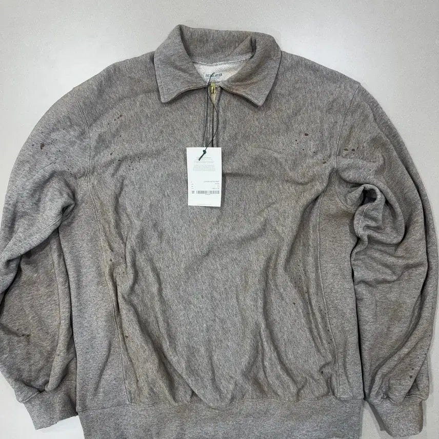 [BUNJANG] BEHEAVYER Distressed Quarter Zip Sweatshirt Dust Grey / BEHEAVYER DISTRESSED QUARTER ZIP SWEAT