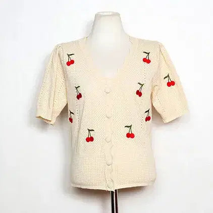 [BUNJANG] Muzak Cherry Half-Sleeve Cardigan / F . 무자크 체리 반팔 가디건