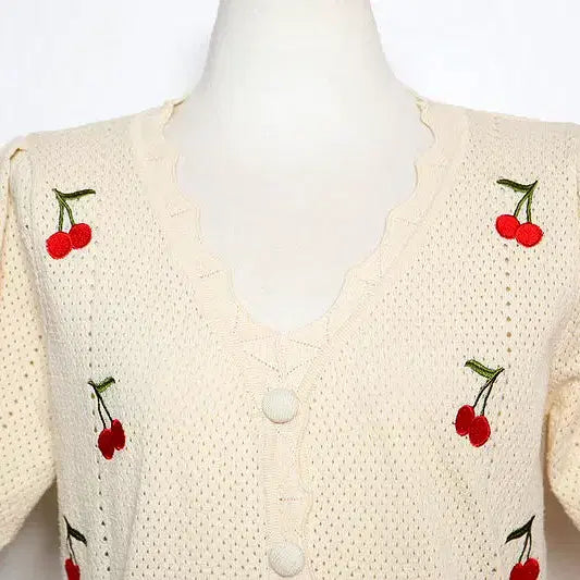[BUNJANG] Muzak Cherry Half-Sleeve Cardigan / F . 무자크 체리 반팔 가디건