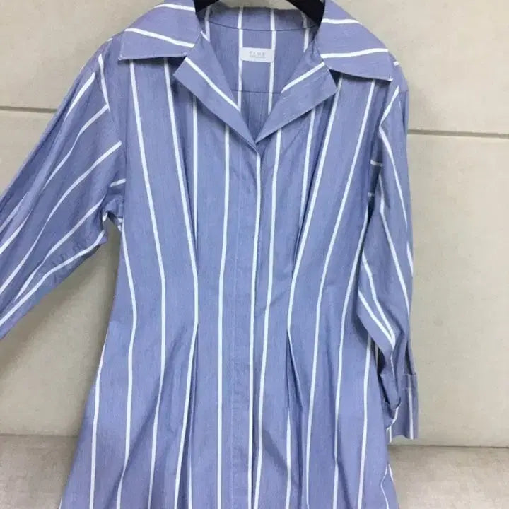 [BUNJANG] TIME Striped Belt Cotton Shirt Long Dress / 한섬 타임  스트라이프 벨트 셔츠 면100% 롱 원피스