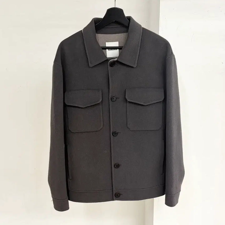 [BUNJANG] Sandro Grey Wool Blend Button-Up Shirt Jacket Size 50 / 산드로 그레이 울 블랜디드 버튼업 셔츠 자켓