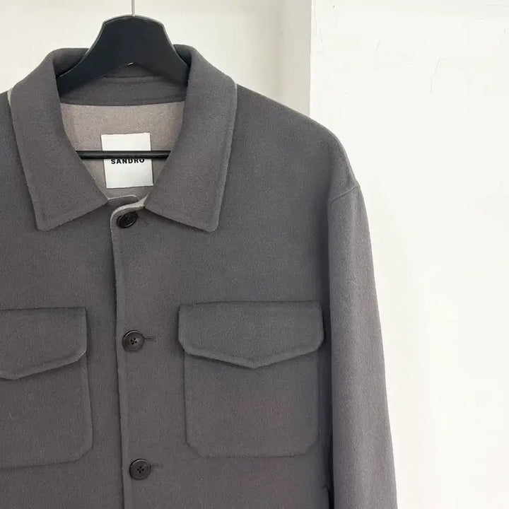[BUNJANG] Sandro Grey Wool Blend Button-Up Shirt Jacket Size 50 / 산드로 그레이 울 블랜디드 버튼업 셔츠 자켓