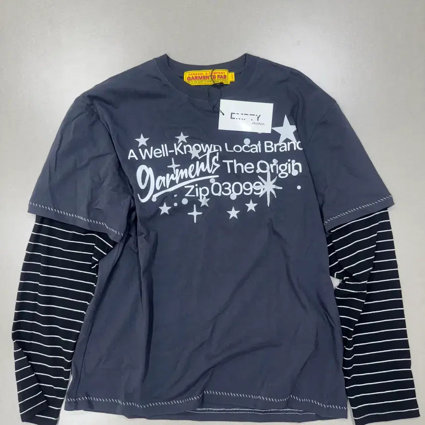 [BUNJANG] Garments Fab Stripe Layered Longsleeve (Charcoal) / 가먼츠팹 Stripe Layered Longsleeve (CHARCOAL