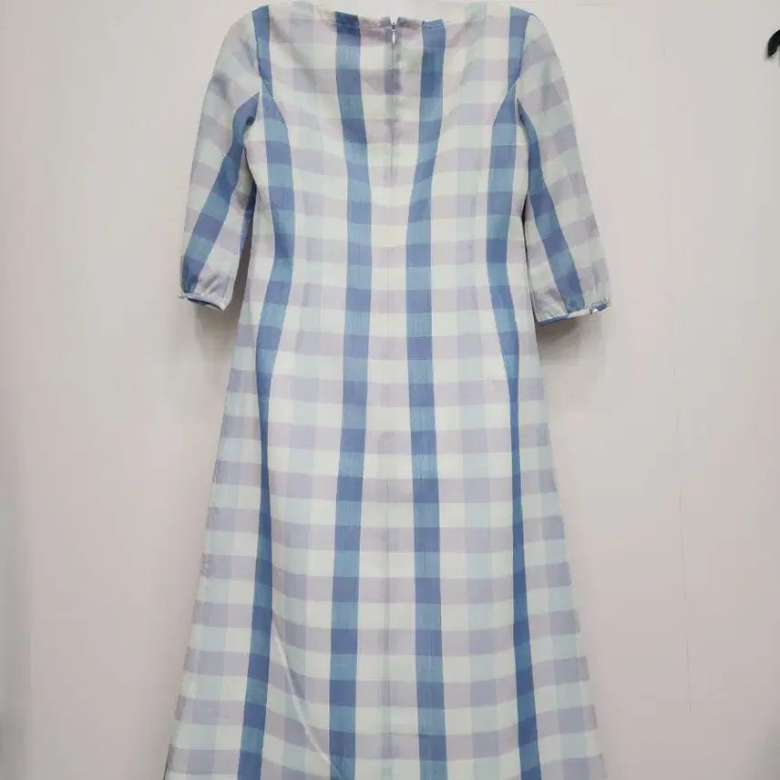 [BUNJANG] Blue Check 7/8 Sleeve Long Dress / 블루 체크 7부 소매 롱 원피스