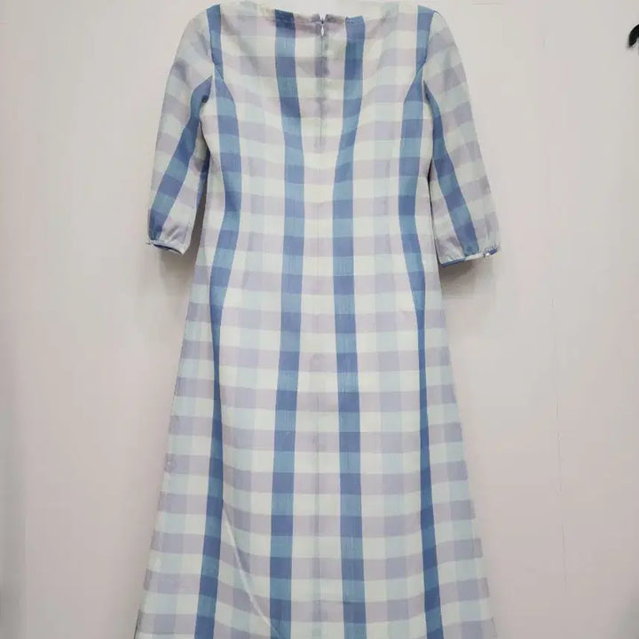 [BUNJANG] Blue Check 7/8 Sleeve Long Dress / 블루 체크 7부 소매 롱 원피스
