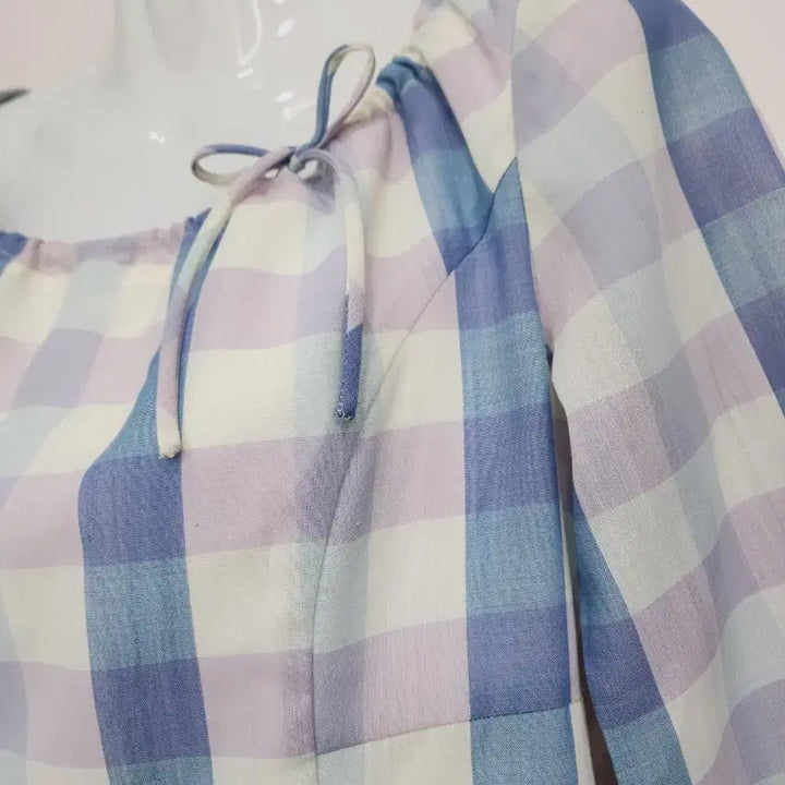 [BUNJANG] Blue Check 7/8 Sleeve Long Dress / 블루 체크 7부 소매 롱 원피스