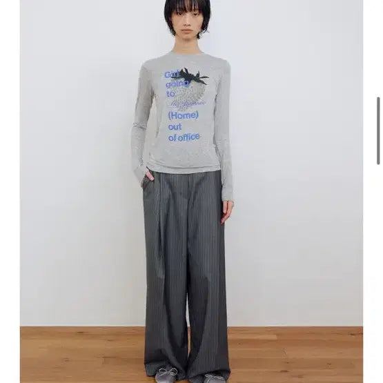 [BUNJANG] Majoné Stripe Wide Pants Grey / 마조네 스트라이프 와이드 팬츠 그레이
