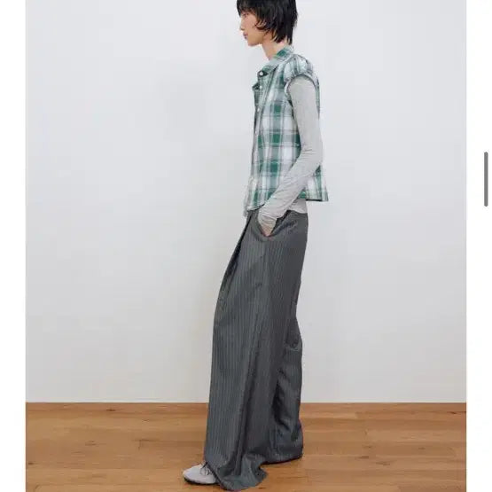 [BUNJANG] Majoné Stripe Wide Pants Grey / 마조네 스트라이프 와이드 팬츠 그레이