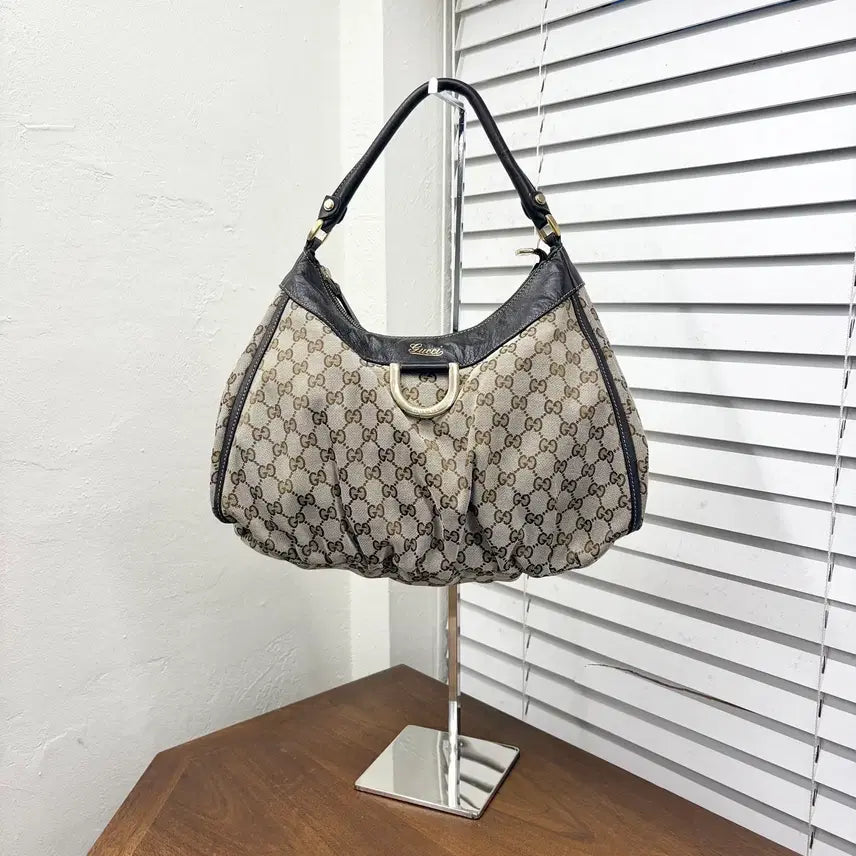 [BUNJANG] Gucci Brown GG Canvas D-Ring Hobo Bag / 구찌 브라운 GG 캔버스 어비 D링 호보백